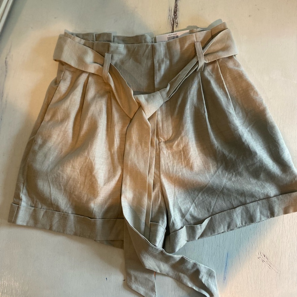 Macy's High Waist Tan Shorts with Tie Belt